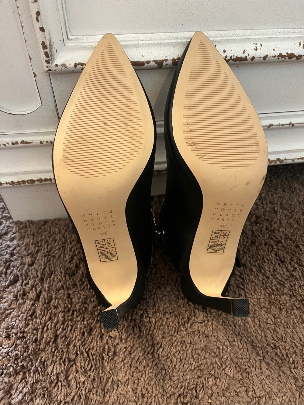 White House Black Market Black Mules with Gold Chain Trim - Picture 4 of 5